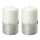 White silver glitter Christmas candles 2 pcs 100x60 mm s1