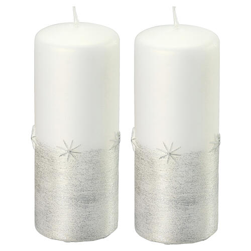 Vela purpurina prata Natal branca 2 peças 15x6 cm 1