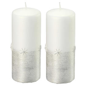Silver glitter candles for Christmas white 2 pcs 150x60 mm