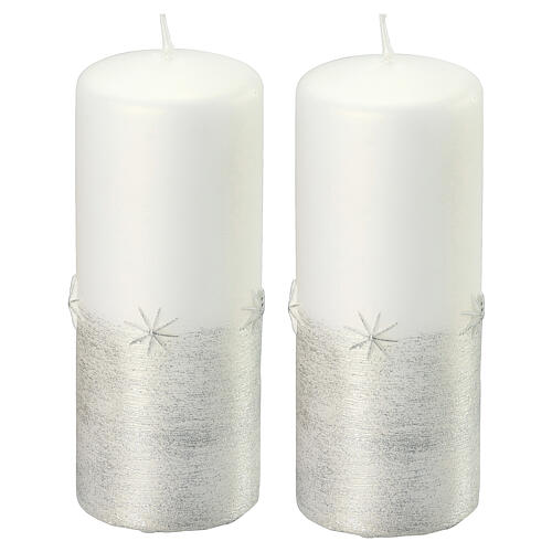 Silver glitter candles for Christmas white 2 pcs 150x60 mm 1