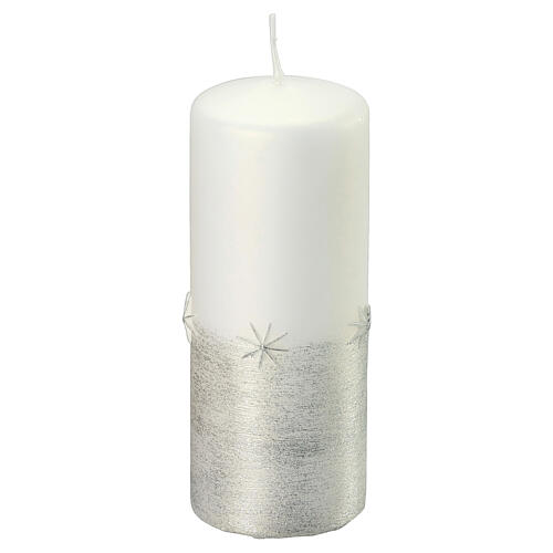 Silver glitter candles for Christmas white 2 pcs 150x60 mm 3