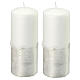 Silver glitter candles for Christmas white 2 pcs 150x60 mm s1