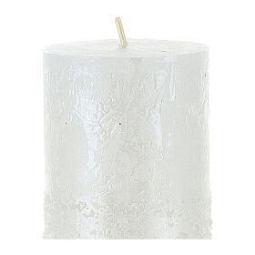 Perlweiße Kerze mit Schnee-Effekt, 4 Stck, 80 x 60 mm