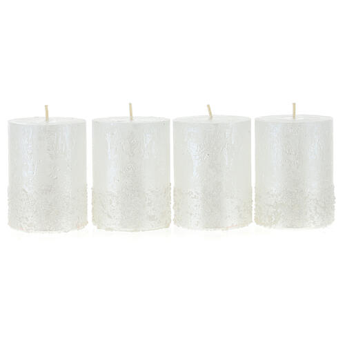Perlweiße Kerze mit Schnee-Effekt, 4 Stck, 80 x 60 mm 1