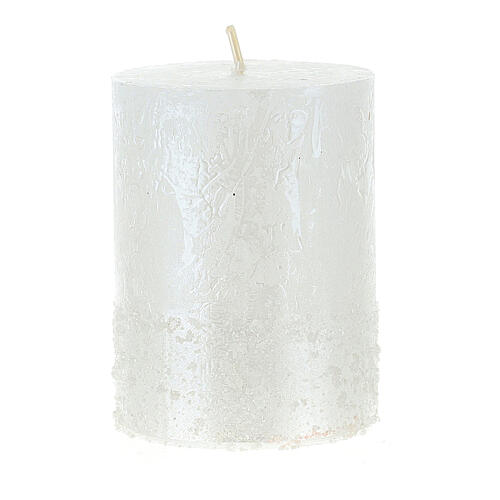 Perlweiße Kerze mit Schnee-Effekt, 4 Stck, 80 x 60 mm 3