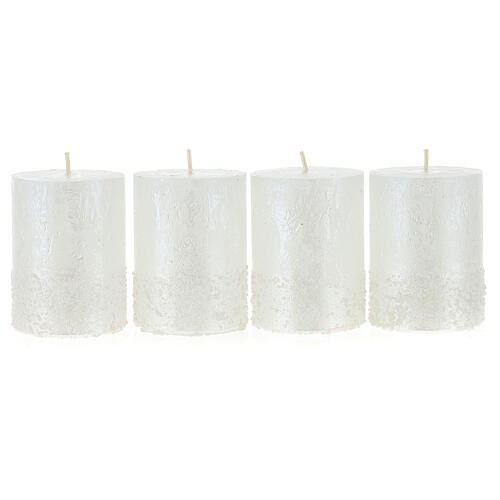 Pearly white candles with snow effect, set of 4, 80x60 mm 1