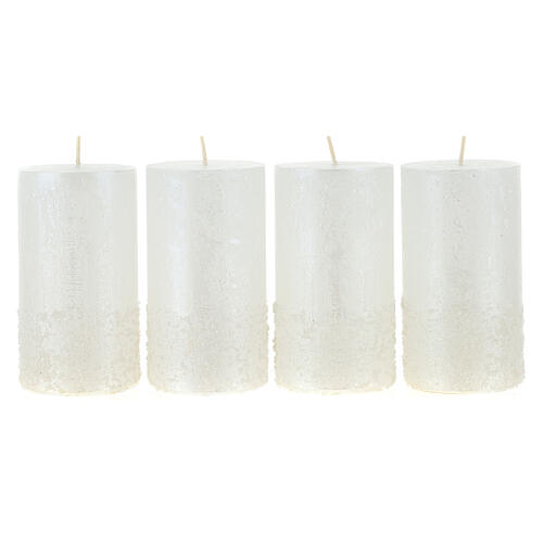 Pearly candles with snow effect, set of 4, 110x60 mm 1
