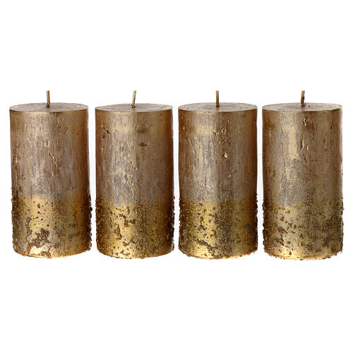 Velas cilindro oro satinado Navidad 4 piezas 110x60 mm 1