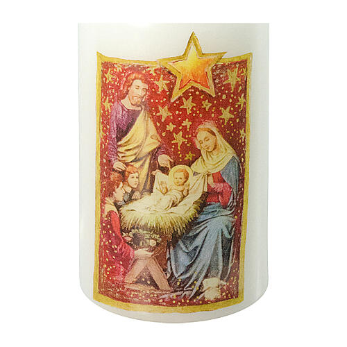 White candle, colourful Nativity Scene, 120x60 mm 2