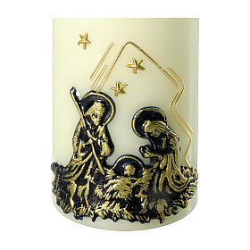 Ivory Christmas candles, set of 4, bronze effect Nativity Scene, 120x60 mm