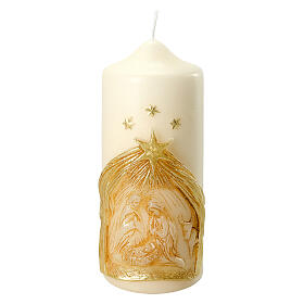 Kerze Weihnachtsgeschichte goldene Verzierungen, 175x70 mm