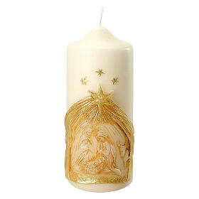 Candle with embossed Holy Family and golden stable, 175x70 mm