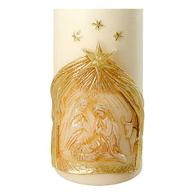 Candle with embossed Holy Family and golden stable, 175x70 mm