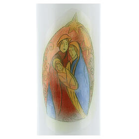 Weiße Kerze mit Heiliger Familie während der Geburt Christi, 165 x 60 mm