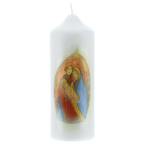 Weiße Kerze mit Heiliger Familie während der Geburt Christi, 165 x 60 mm 1