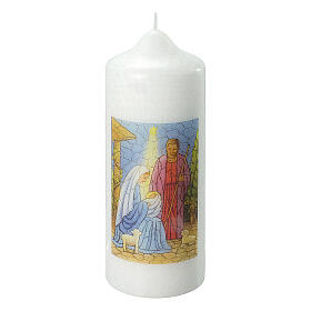 White candle with Holy Family image 165x60 mm