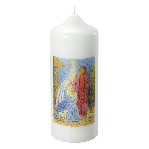 White candle with Holy Family image 165x60 mm 1