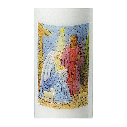 White candle with Holy Family image 165x60 mm 2