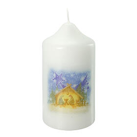 White Christmas candle, Nativity stable, set of 4, 120x60 mm