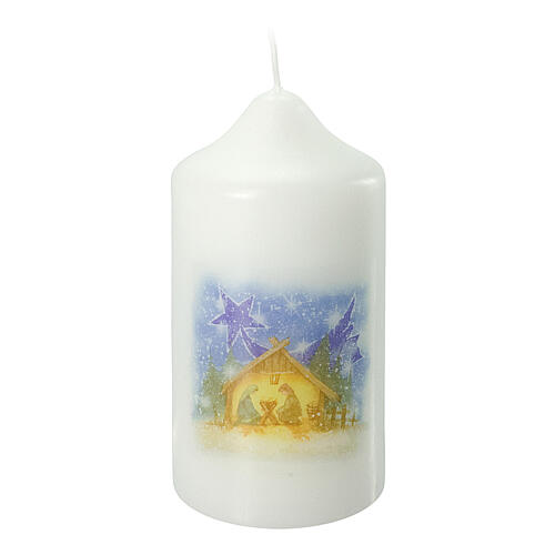 White Christmas candle, Nativity stable, set of 4, 120x60 mm 1