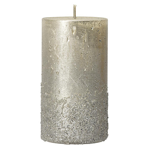 Silberfarbige perlweiße Kerzen mit Glitzer (2 Stck), 170 x 70 mm 2