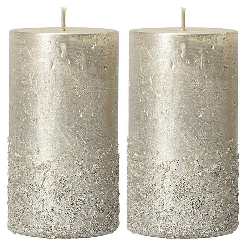 Pearly silver candles with glitter, set of 2, 170x70 mm 1