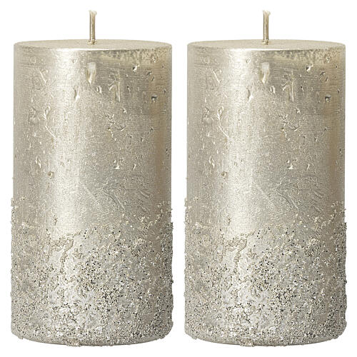 Candele argento perlate glitter 2 pz 170x70 mm