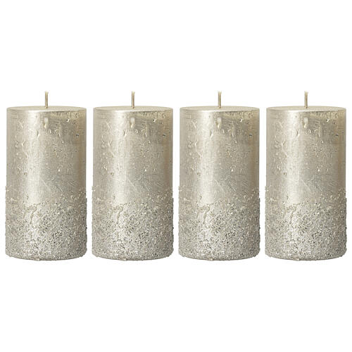 Christmas candles, metallic silver with glitter, set of 4, 110x60 mm 1