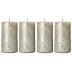 Christmas candles, metallic silver with glitter, set of 4, 110x60 mm s1