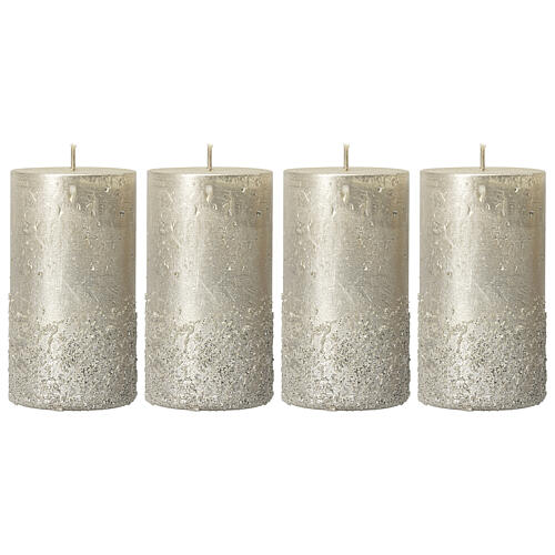 Bougies Noël 4 pcs argent métallisé et paillettes 110x60 mm 1