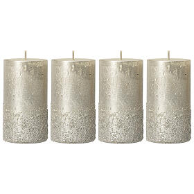 Christmas candles 4 pcs metallic silver glitter 110x60 mm