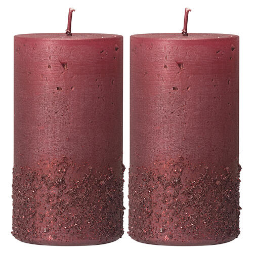 Velas rojo rubí purpurina 2 piezas 170x70 mm 1