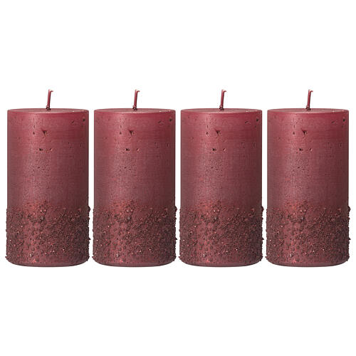 Christmas candles, deep red and glitter, set of 4, 110x60 mm 1