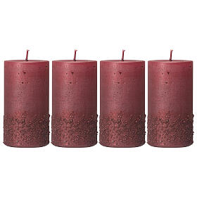 Christmas candles ruby red glitter 4 pcs 110x60 mm