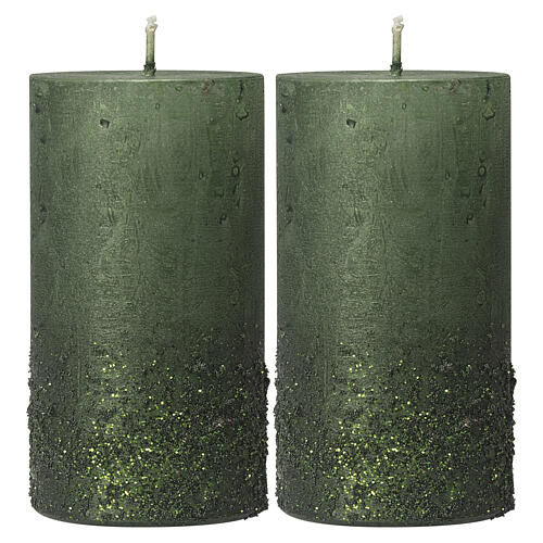 Christmas candles, green and glitter, set of 2, 170x70 mm 1