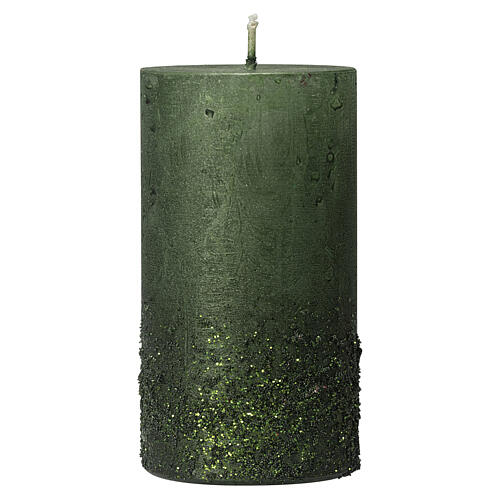 Christmas candles, green and glitter, set of 2, 170x70 mm 2