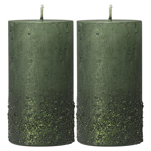 Green Christmas candles with glitter 2 pcs 170x70 mm 1