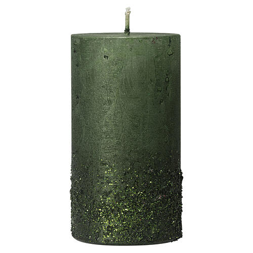 Green Christmas candles with glitter 2 pcs 170x70 mm 2