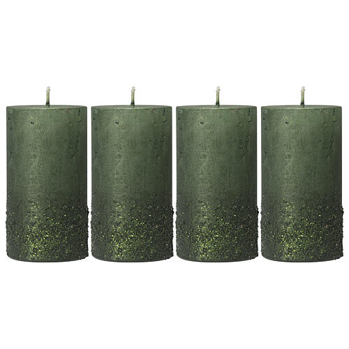 Green Christmas candles with glitter, set of 4, 110x60 mm 1