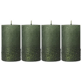 Green Christmas candles with glitter 4 pcs 110x60 mm