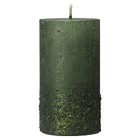 Green Christmas candles with glitter 4 pcs 110x60 mm
