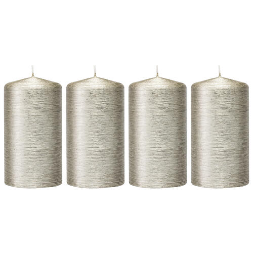 Christmas candles, satin silvery grey, set of 4, 150x60 mm 1