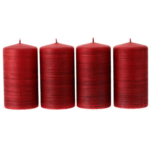 Candele satinate rosso rubino natalizie 4 pz 130x70 mm 1