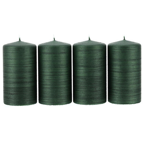 Velas navideñas verde satinado 4 piezas 130x70 mm 1