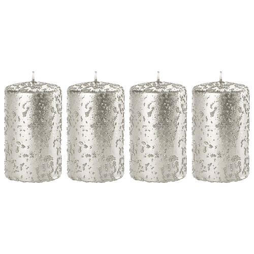 Silver glitter candles 4 pcs 150x70 mm 1