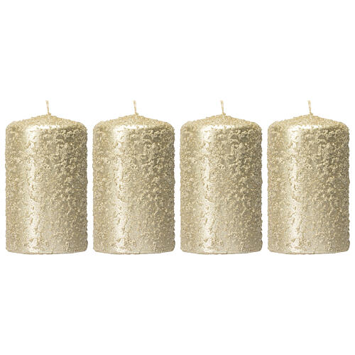 Christmas candles, glittery champagne-coloured, set of 4, 100x60 mm 1