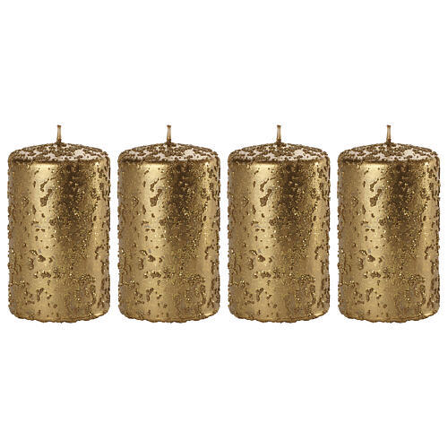 Christmas candles, set of 4, old gold with glitter, 100x60 mm 1