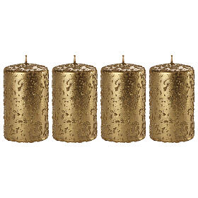 Velas navideñas 4 piezas oro envejecido purpurina 100x60 mm