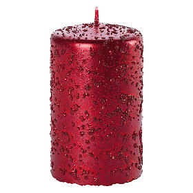 Christmas candles, set of 4, red with glittery flakes, 100x60 mm