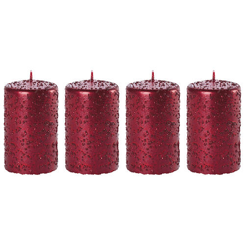 Christmas candles, set of 4, red with glittery flakes, 100x60 mm 1
